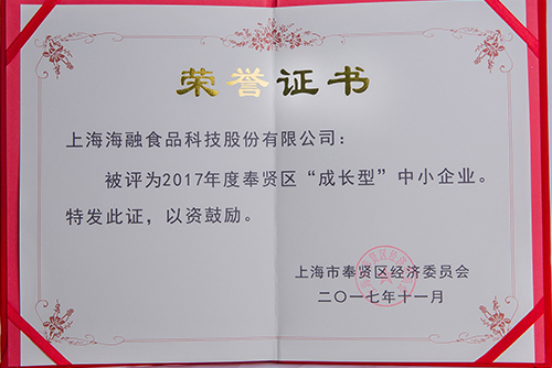 2017年度奉贤区“生长型”企业